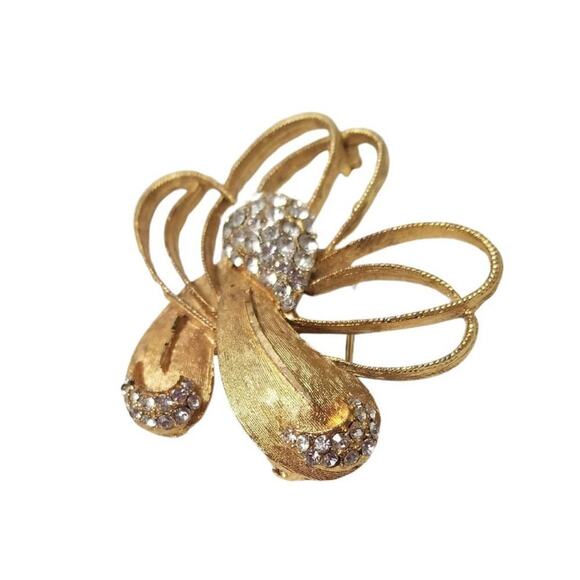 BSK Vintage Mid Century 1950s Avant-garde Rhinestone Spiral Floral Brooch Pin - Picture 2 of 3